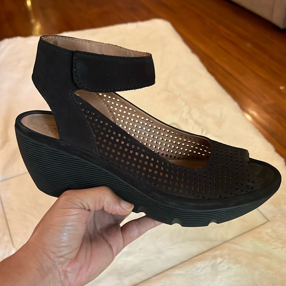 Clarks Black Wedge Sandals